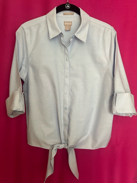 Chico's Tops - Chico’s Light Blue Tie-Front Button Up Shirt